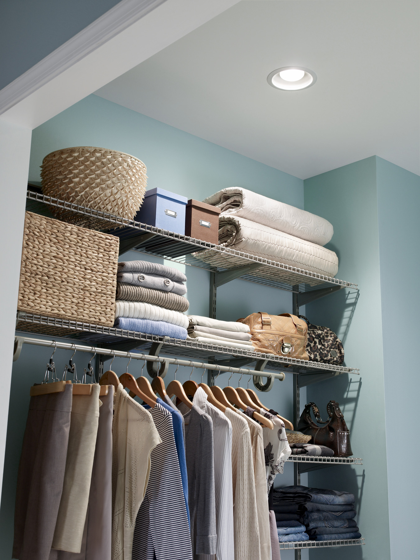Recessed fan light installed in closet