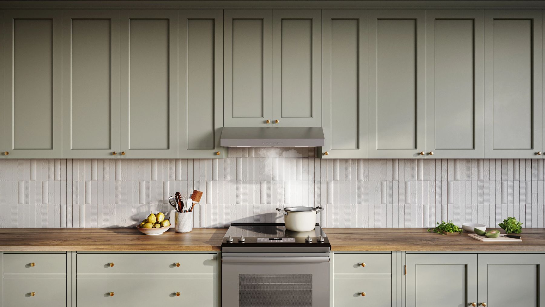 Wall-mounted range hood over kitchen range