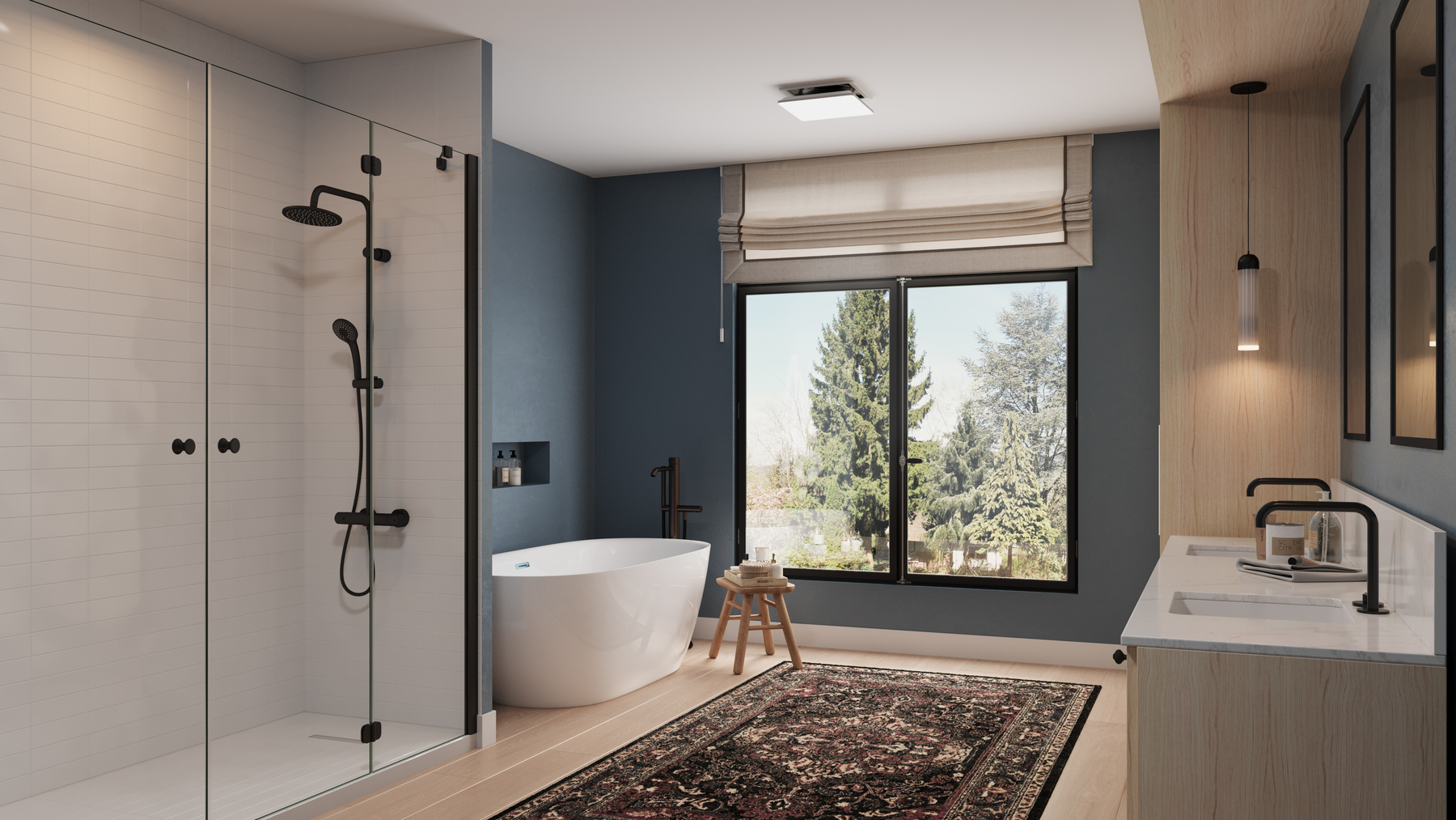 Bathroom exhaust fan with integrated LED lighting