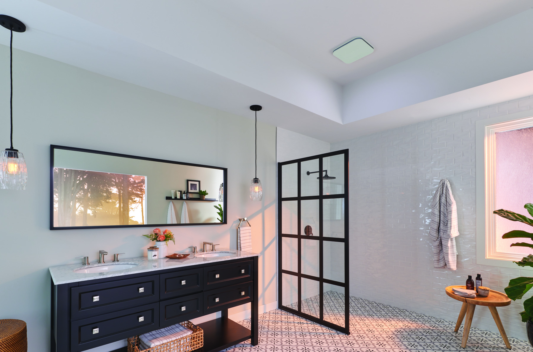 Bathroom heater fan light installed in a bathroom ceiling