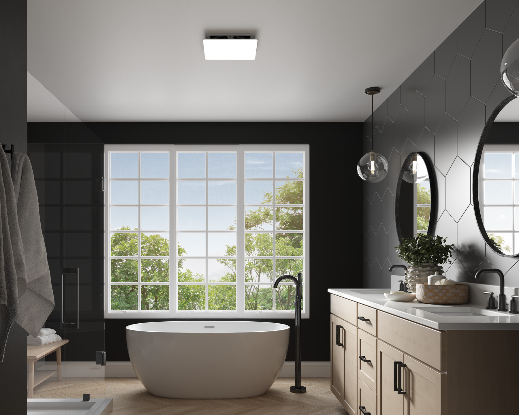 Bathroom ventilation helping control humidity after a shower