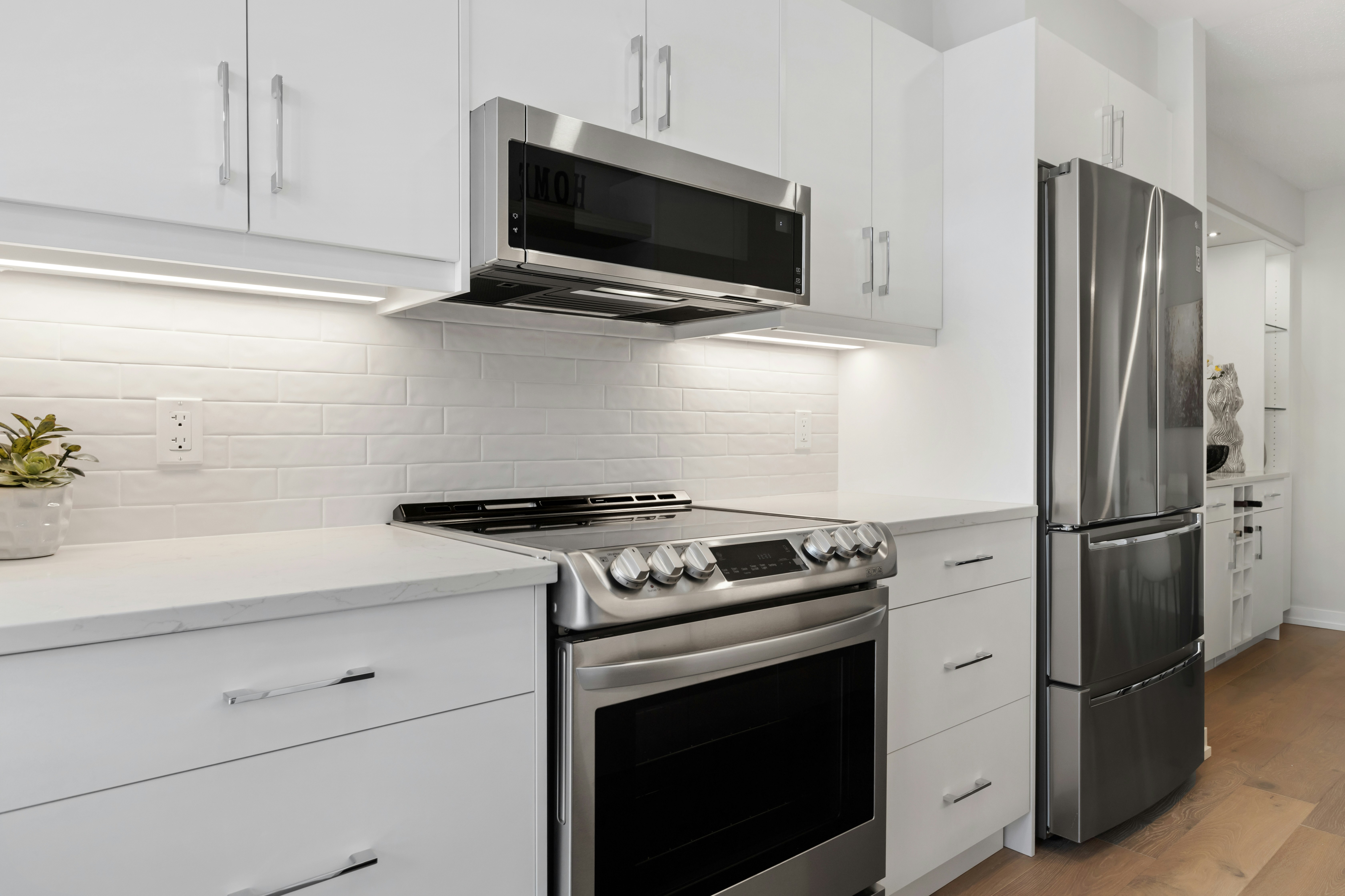 Over-the-range microwave installed above a kitchen stove