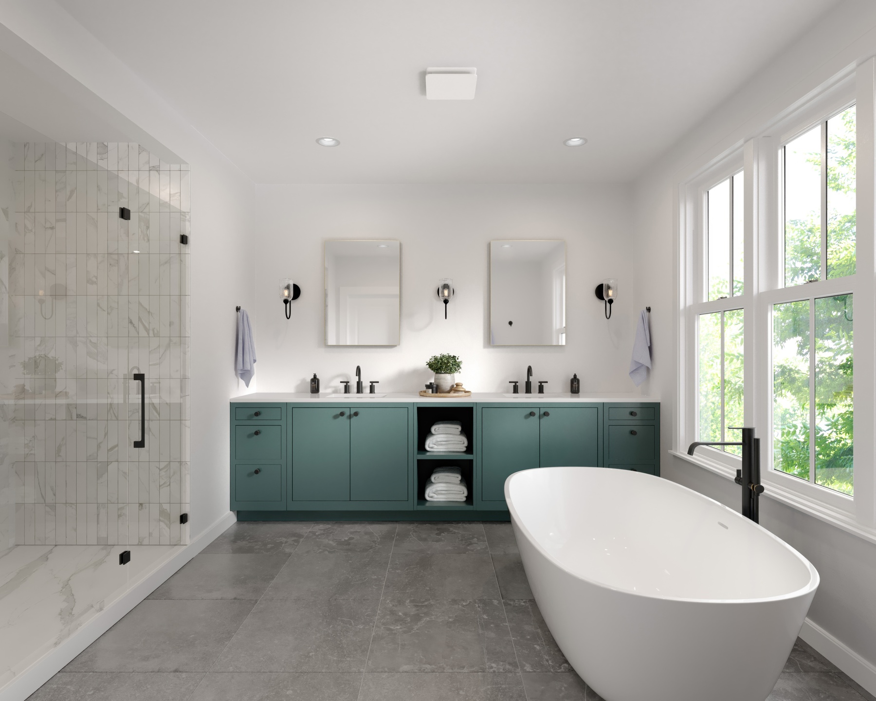 Bathroom exhaust fan with low-noise ventilation performance