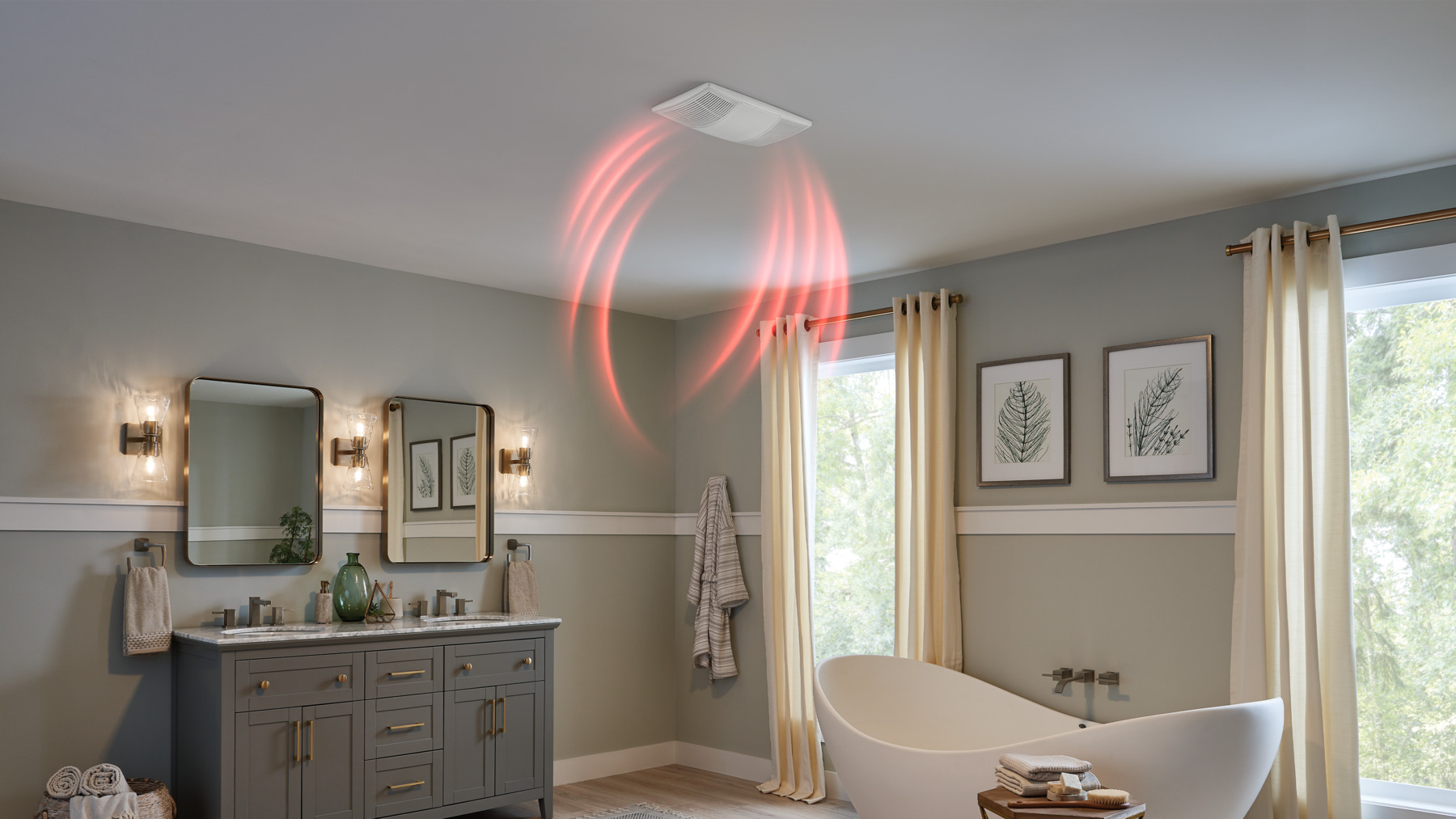 Bathroom exhaust fan with integrated heater
